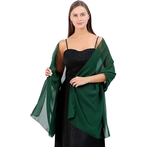 Ladiery Lett, Myk Chiffonsjal og Sjaletter for Kvinner, Lett Bryllup Kveld Festkjoler Skjerf Brud Dark green