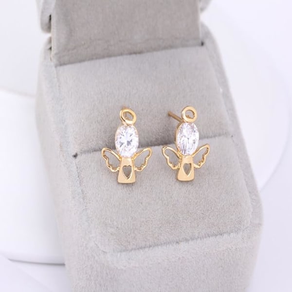 Förgyllda Charm Gröna Runda Kubiska Zirkonia Lyckliga Ängel Design Mini Post Stud Örhängen White