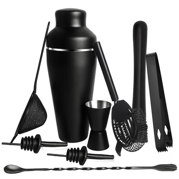 700 ml Cocktail Shakersæt med Sølvkant - Mat Sort - Rustfrit Stål Sort Silver edge black