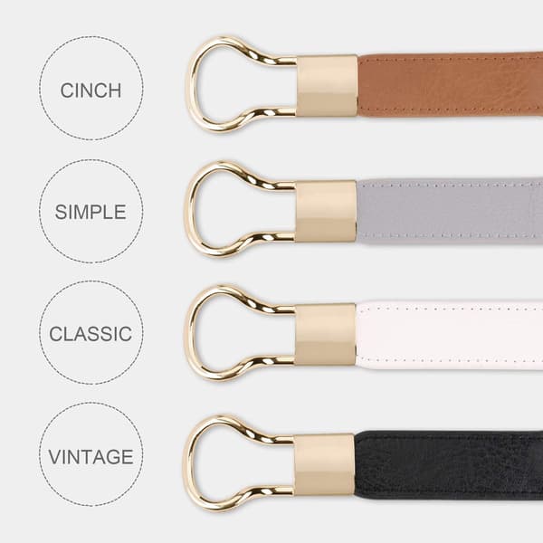 4-pack Retro Elastiska Stretchiga Smala Midjebälten med Metallspänne för Kvinnor