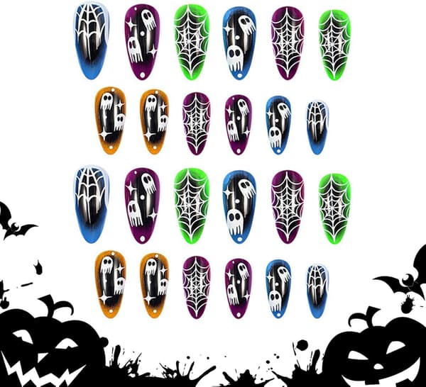 24-delade återanvändbara Halloween-nageltippar för manikyr