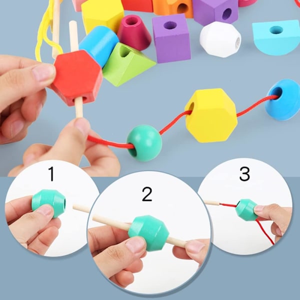 Stapelspel, träleksak, 2-i-1, träsortering, stapelspel, trådspel, stapling och sortering, byggklossar, för barn från 2, 3, 4, 5 år