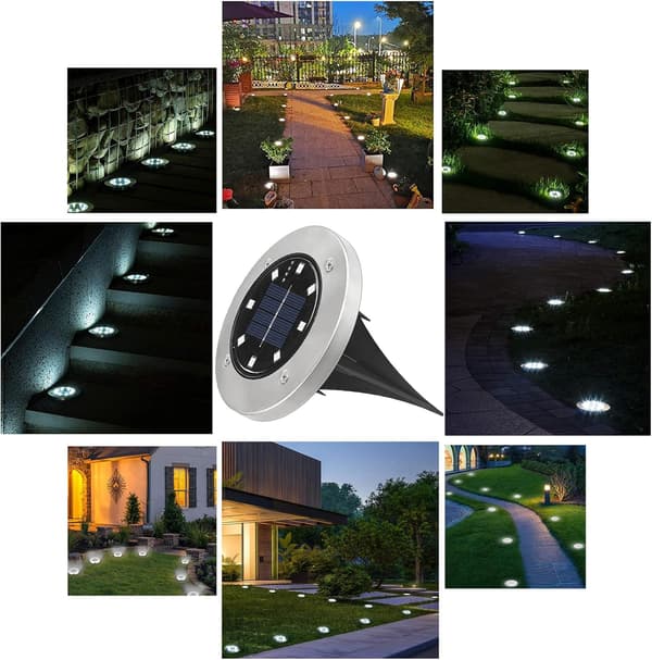 [12 stykker] Solcelle bakken lys hage hvit, 8 LED 6000K vanntett IP65 utendørs solcelle spotlight innfelt belysning
