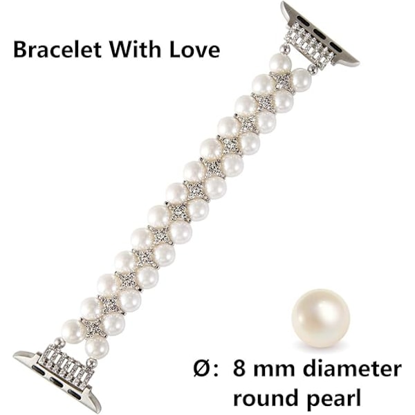 Perlearmbånd Kompatibelt med Apple Watch Rem Dame 42/44/45mm, Kunstig Elastisk Stretch Bling Diamant Smykker Armbånd Udskiftningsrem 42/44/45mm