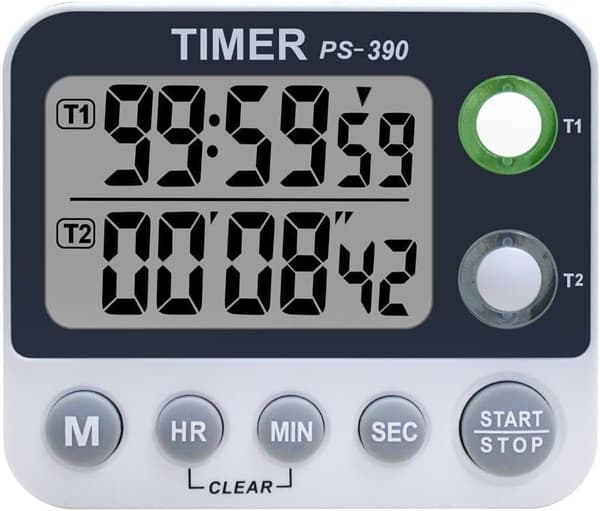 Dubbel Digital Köksklocka, Justerbar Volymtimer, Matlagningstimer, Stoppur, Stor LCD-skärm/Möte/Klassrumstimer (9,2*8*2,1cm)
