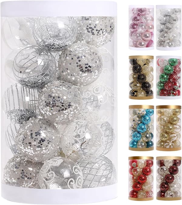 Julepynt til juletreet 25 stk Svarte og Gull Julepynt 6 cm Knusefrie Julepynt til Juletreet Julekuler Silver white