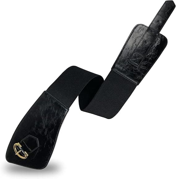 Damkläder Vintage Brett Elastiskt Stretch Midjebälte Med Interlock Spänne Krokodilpräglad Klassiskt Läderbälte black