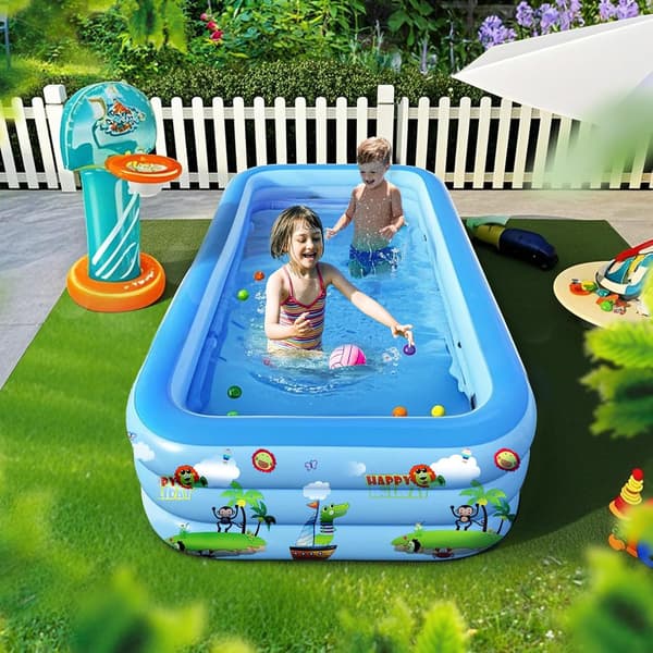 Oppustelig mønstret pool, børnepool, bærbar pool, udendørs- og havepool, 2,1 m × 1,45 m × 0,65 m