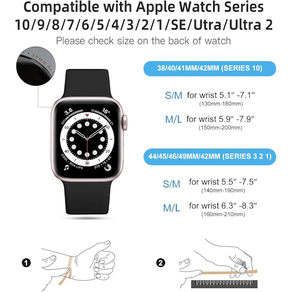 Kompatibel med Apple Watch-armband 38 mm/40 mm/41/42 mm (ML), för Apple Watch Series 10 9 8 7 6 5 4 3 2 1 SE, Svart 38mm/40mm/41/42mm（ML）