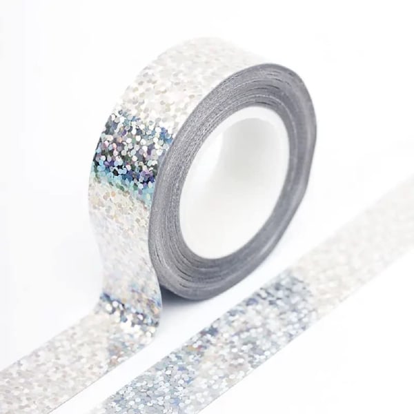 Solid Foil Holografisk Glittereffekt Washi Tape Dekorativ Självhäftande Maskeringstejp 15mm x 5m (Silver)