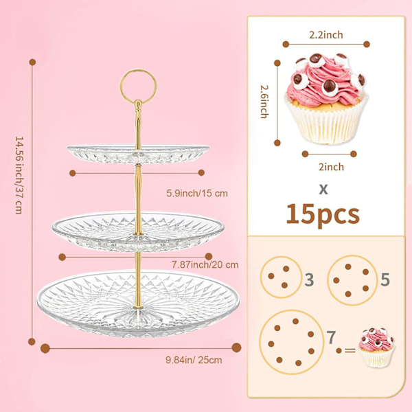 3-lags kageopsats, rund gul cupcake-udstillingsstand, klare akryl dessert-frugtplader, eftermiddagste-opsatser til festbryllup