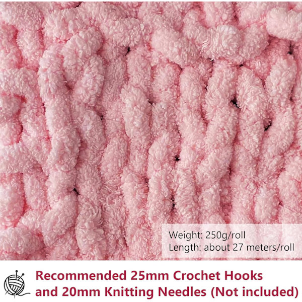 500g (250gx2) Chunky Garnboll ca 54m Chenille Chunky Pälsgarn Mjuk Ull Chunky Garn Mjuk Stickgarn för Virkade Filtar Halsdukar Hattar Skin pink