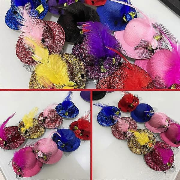 Mini Teehattu Hiusklipsi Naisille, Tekohöyhen