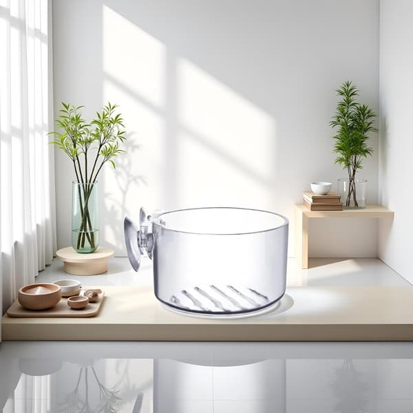 1 akvariefoderdispenser med sugekop, gennemsigtig, rund og perforeret dispenser, akryl
