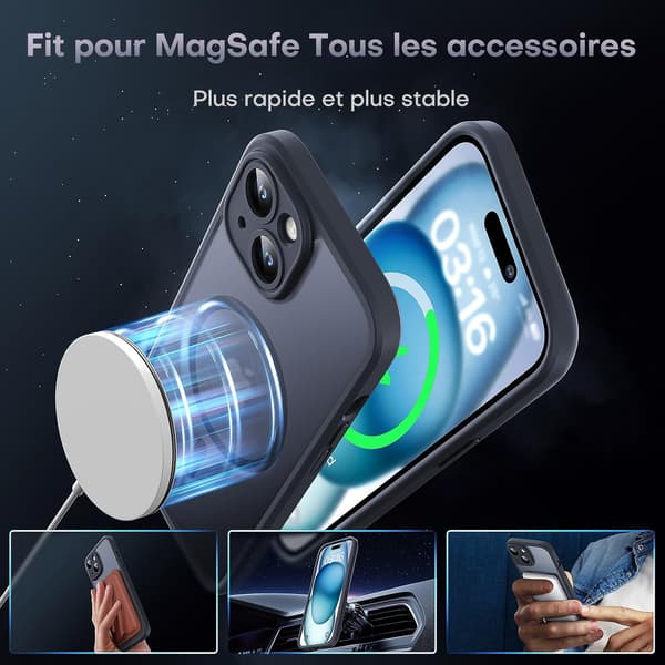 iPhone 15-deksel, kompatibel med MagSafe, svart