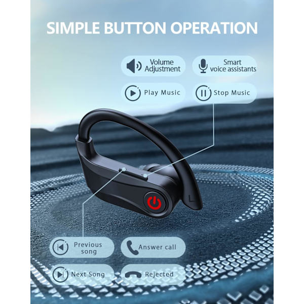Langattomat kuulokkeet, Bluetooth 5.3, melua vaimentavat nappikuulokkeet latauskotelolla, IPX7 vedenkestävä, urheiluun, pyöräilyyn, pelaamiseen, musta