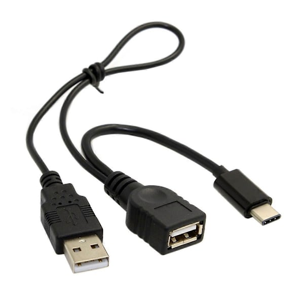 USB 3.1 Type-C til USB 2.0 hun OTG datakabel med ekstra strøm - Sort