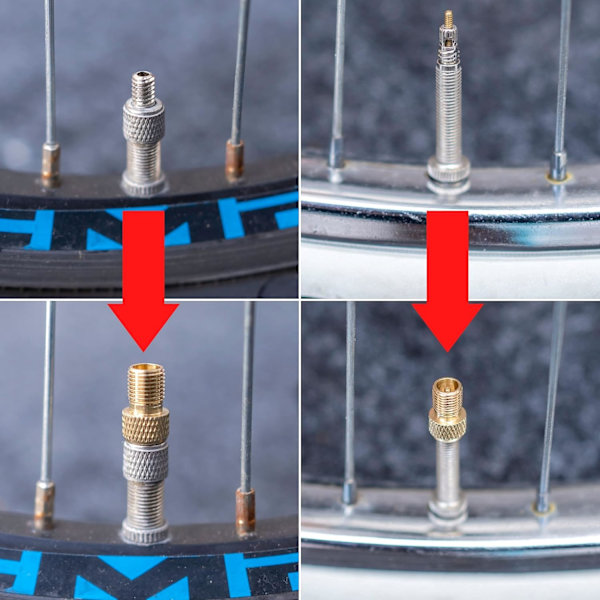 Sykkelventiladapter, 3 stk, DV/SV til AV, adaptere for Dunlop & Presta-ventiler, for å pumpe dekk på biler og sykler