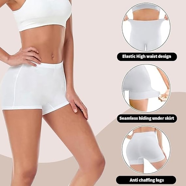 Högmidjade Hotpants för Kvinnor, Anti-skav Stretchy Mini Shorts, Shorts för Yoga Gym Cykling Sport Löpning Träning Vit(XXL) XXL