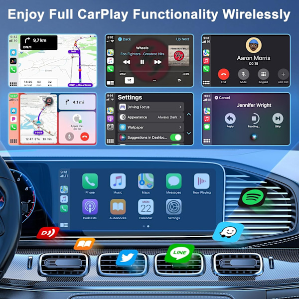 Langaton CarPlay iPhonelle, Langaton CarPlay-dongle muuntaa langallisen langattomaksi, autoihin vuosilta 2017-2024 ja iPhone iOS 11+