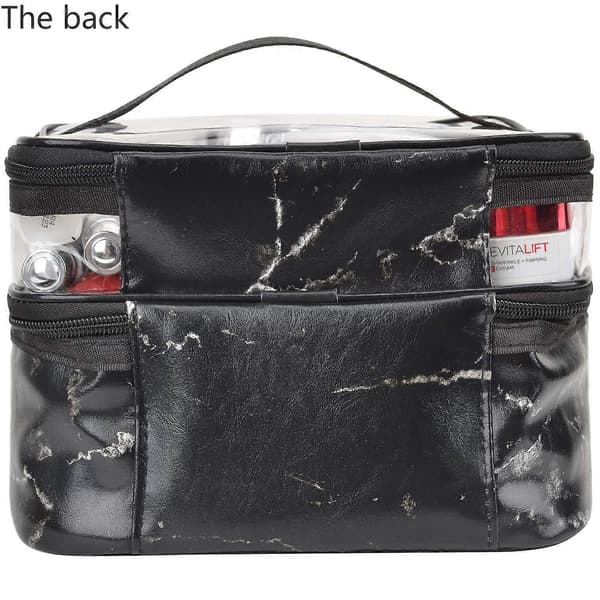 Makeup Tasker Dobbelt Lag Rejse Kosmetik Tasker Makeup Organizer Toilet Tasker (Sort marmor)
