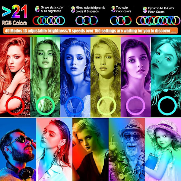 11,5 tuuman rengasvalo suurella jalustalla, ammattimainen rengasvalo 40 RGB-tilalla ja 13 tasolla Youtubeen/meikkiin