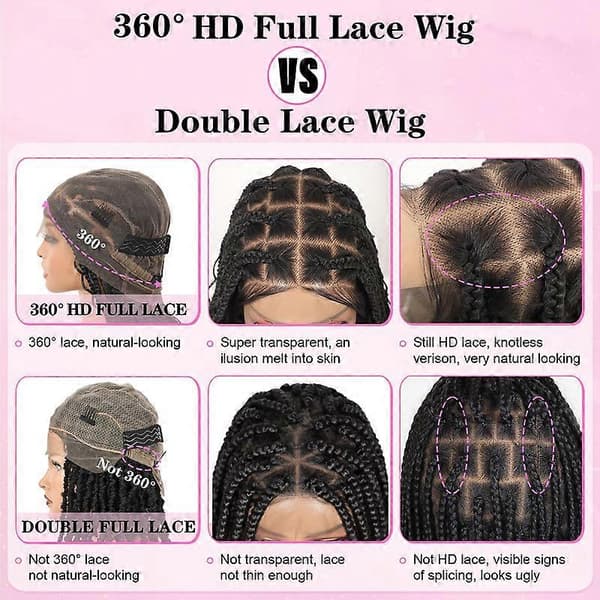 36 tum HD 360 Full Lace Front Flätade Peruker för Kvinnor Flätperuk