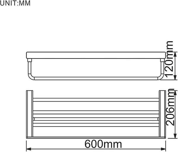 60 cm firkantet håndklædeholder i messing, badeværelseshylde, krom