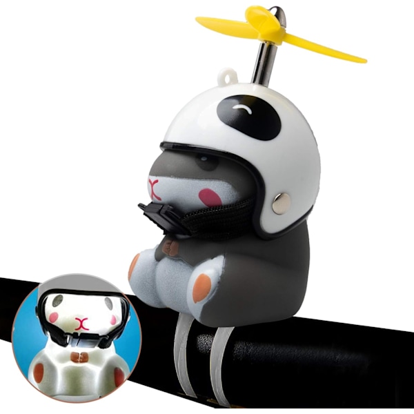 Pyöränkello valolla ja kypärällä - söpö eläinpyörän torvi, kojelaudan koristelelu moottoripyörän pyörän kellot kumikoristeet Panda helmet mouse