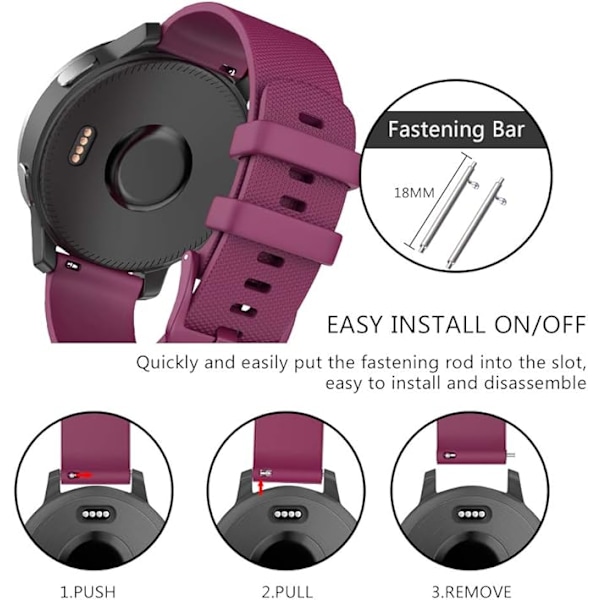 Silikonarmband för Garmin Vivoactive, Samsung Galaxy Watch, 18mm Snabbkoppling Bytband