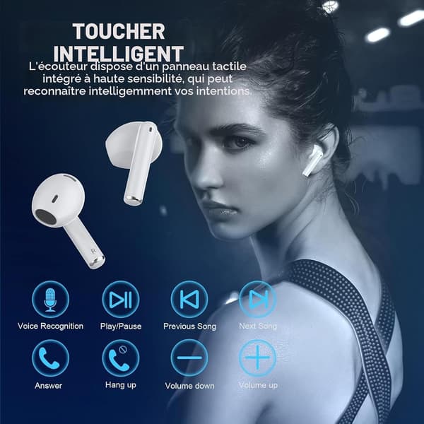 Trådløse Bluetooth-øretelefoner, Bluetooth 5.3-headset med 4 støjreducerende mikrofoner, 40 timers spilletid, Hi-Fi stereolyd