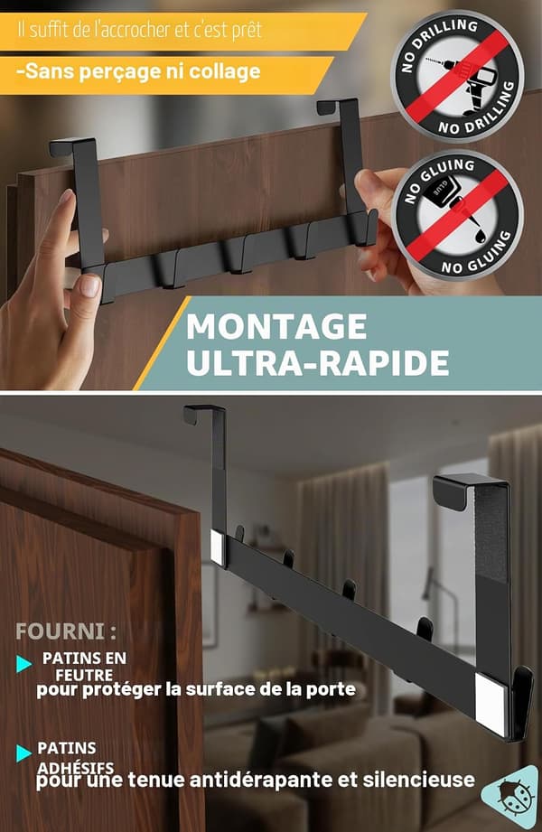 4smile Dørknage til dør - Dørkrog i rustfrit stål, hvid, pladsbesparende - Praktisk opbevaring, robust montering, til døre