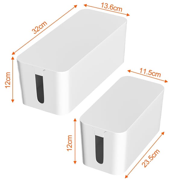 Set med 2 Kabelboxar, Strömskenaöverdrag, Plast Elektriska Kabelförvaringsboxar, Medium och Liten, Vit