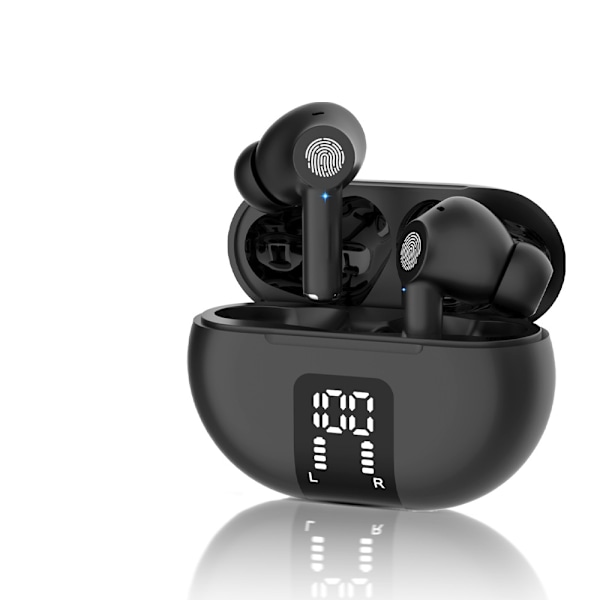 Bluetooth 5.3 Trådlösa Hörlurar - HiFi Stereo Ljud, Vattentäta In-Ear Hörlurar med Mikrofon för iPhone/Samsung/Android, svart