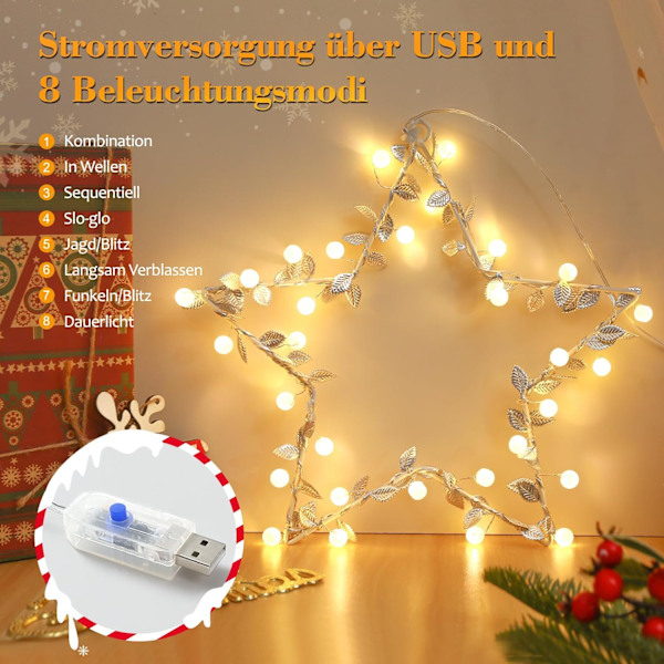 LED Stjernelys Vindusjul, 1 stk. 62 LED Lysdekorasjon Julekrans 8 Lysmoduser LED Vinduslys