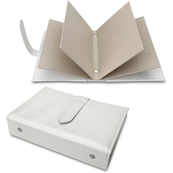 Øreringe Bog Organizer, Bærbar Øreringeholder Etui med Foldbart Bogdesign white