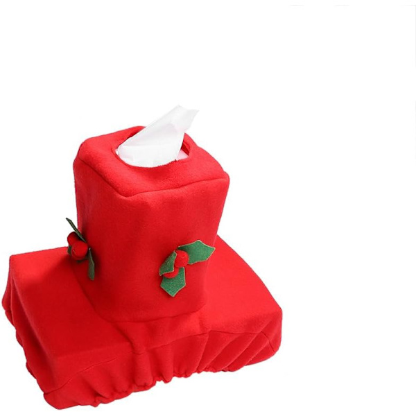 3 delar jul toalettstolsskydd dekorationer, snögubbe tomte toalettstolsskydd och matta och näsdukslådeöverdrag set röd
