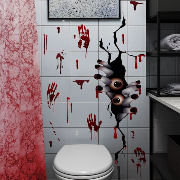 2 st Handavtrycksväggdekaler Kylskåpsdekaler Halloween Dekor Fönsterdekal，25*70cm