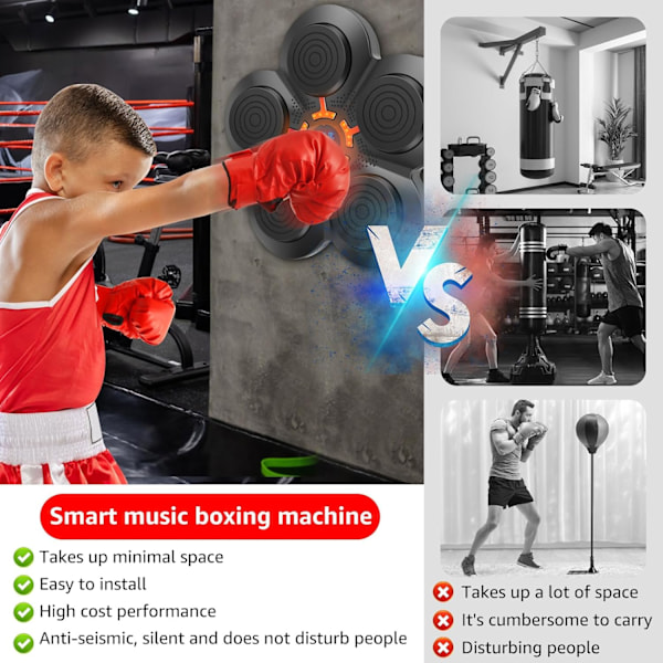 14,6×13 tum Väggmonterad Smart Bluetooth Musikboxningsmaskin med LED-display & Justerbart Ljus, Väggmål Musikboxare, för Barn