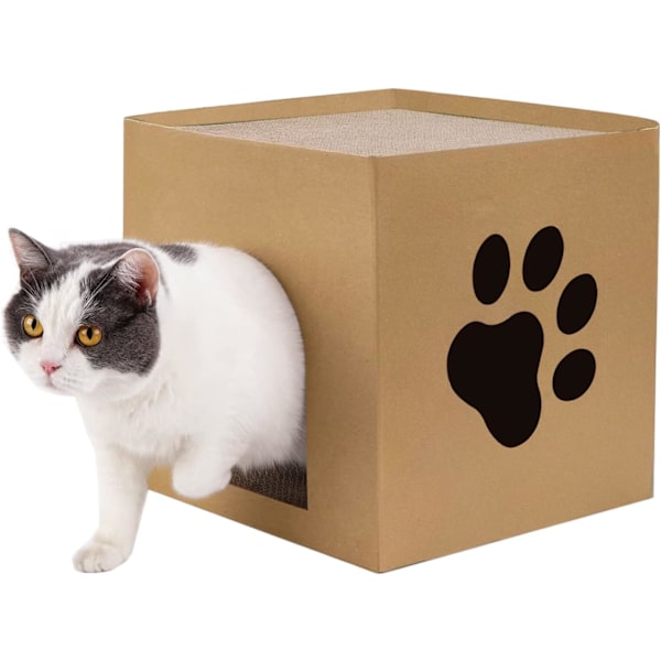 Kattkartongskrapa, Kattkartonghus med Skrapdynor Låda för Inomhusbruk, Gömställe för Kattunge Kanin Kanin Små Djur