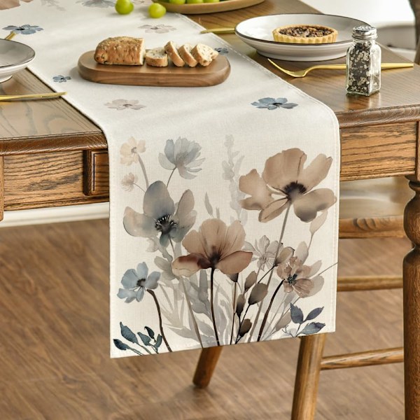 Brun Poppy Blomster Blader Vår Bordløper, Sesongbasert Sommer Kjøkken Spisebord Dekorasjon for Hjemmefest Dekor 40x140 cm