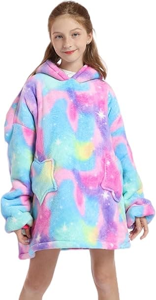 Oversized teppehettegenser for barn, brukbar teppesweatshirt for jenter og gutter, Sherpa fleece hettegenser med lomme