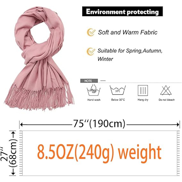 Dame Skjerf Pashmina Sjal og Wraps for Bryllup Skjerf for Kvinner Vinter-rosa pink