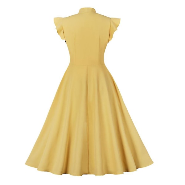 Dam Elegant Business Kortärmad Klänning Vintage Evening Party Rockabilly Klänningar Yellow 2XL