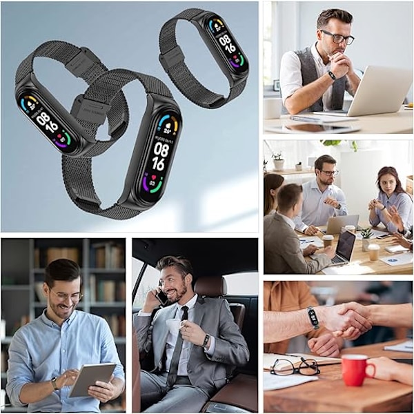 Udskiftningsrem Kompatibel med Xiaomi Mi Band 7, 1 stk. Justerbar Sportsrem i Rustfrit Stål Sort