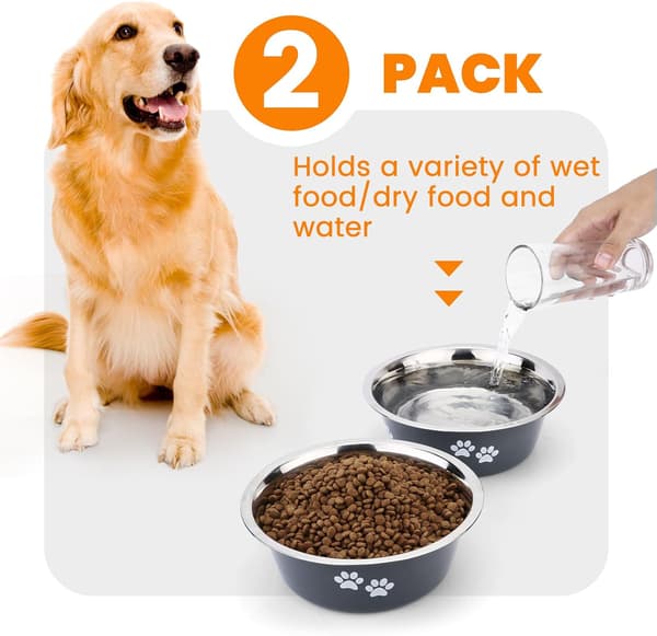 Hundeskål i rustfrit stål (sæt med 2, 2x1560 ML, diameter 21 cm), til store mellemstore små hunde i rustfrit stål 21cm