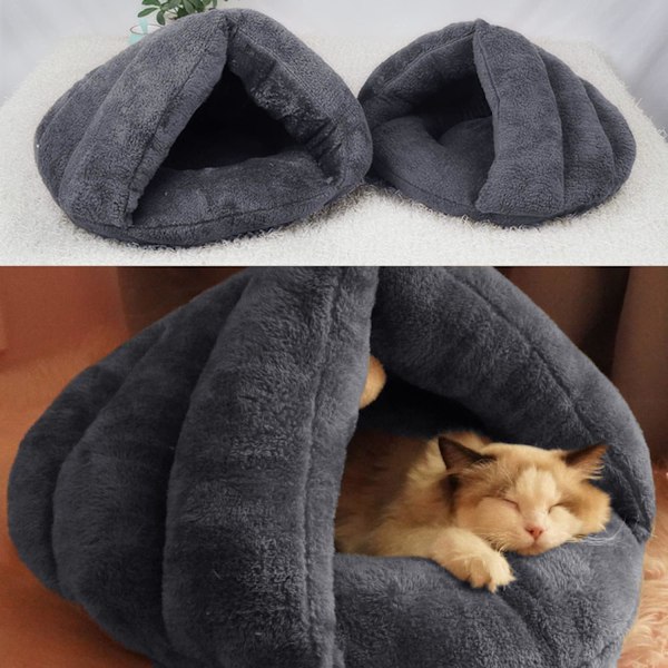 Kissansänky, konepestävä lämmin fleece makuupussi pieni lemmikkiluolasänky, lemmikin sisätilojen torkkupehmeä pehmo rauhoittava sänky