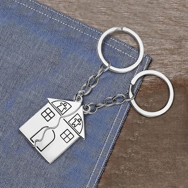 Pieces nøgleringe, nøglering i rustfrit stål til første hjem gave, hus vedhæng, housewarming gave