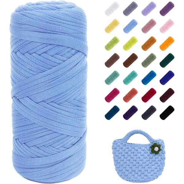 400g Elastisk Stof Garn til Strikning af T-shirt, Tykt Hæklegarn, til Hækling af Tasker/Kurve/Tæpper, DIY Håndværk light blue