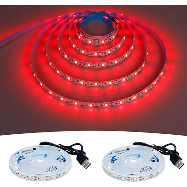 5V USB LED-remsa ljusröd 6000K USB-driven 4M (2 st) Flexibel SMD2835 Hög ljusstyrka Ej vattentät IP20 LED-tejpljus
